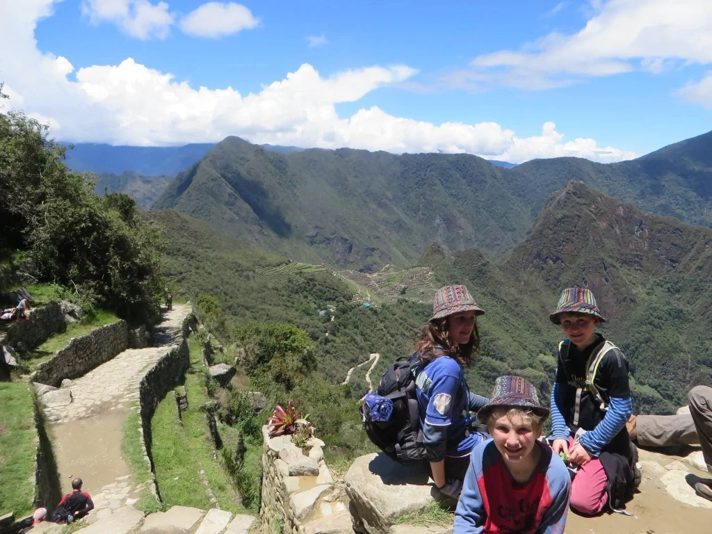 Cripps family at sungate overlooking Machu Picchu