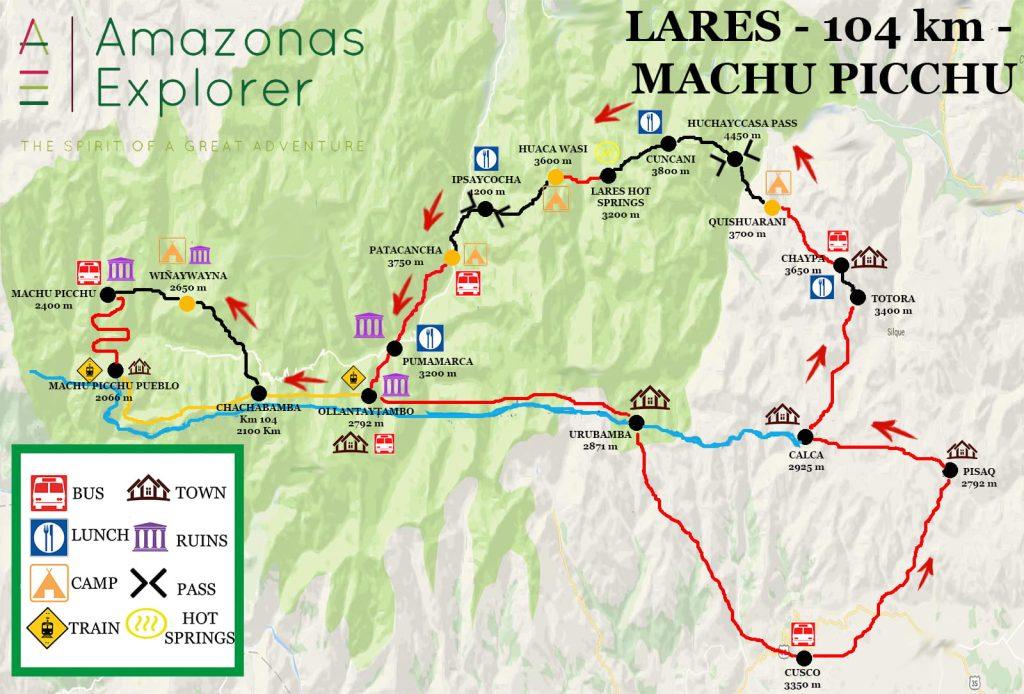 Map of Lares+ KM104 Trek to Machu Picchu