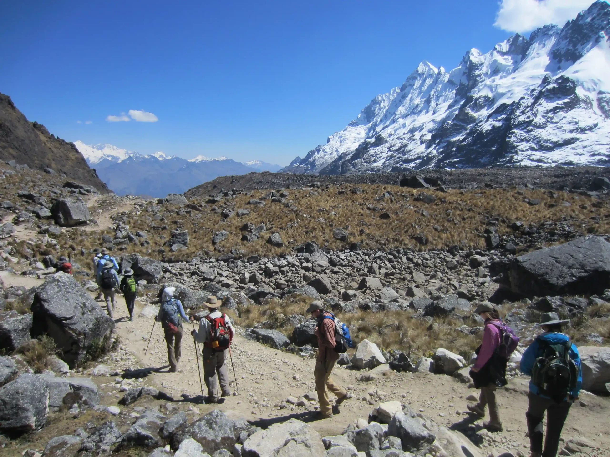 Day two on the Salkantay trek walking down from Salkantay pass